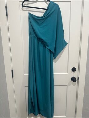 Pink Lily Teal One-Shoulder Maxi Dress